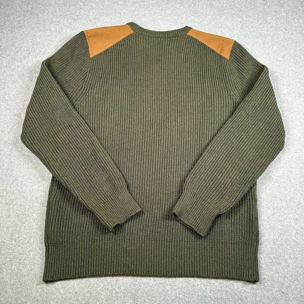 J.Crew Military Rib Knit Cotton Sweater Olive Shoulder Patch Mens Large E3668
